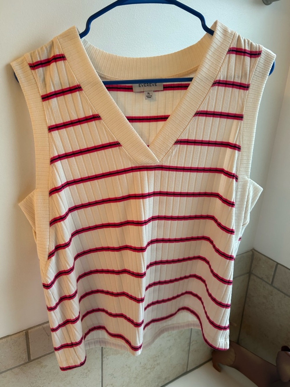 Evereve Cream Tank Top with Pink Stripe Detail - Picture 3 of 4